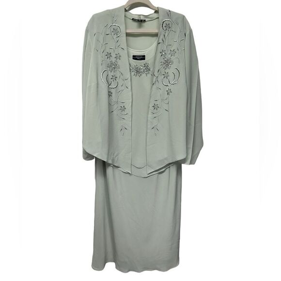 R&M Richards Light Green Maxi Dress Formal Mint Green Gown Matching Sweater - Picture 1 of 12